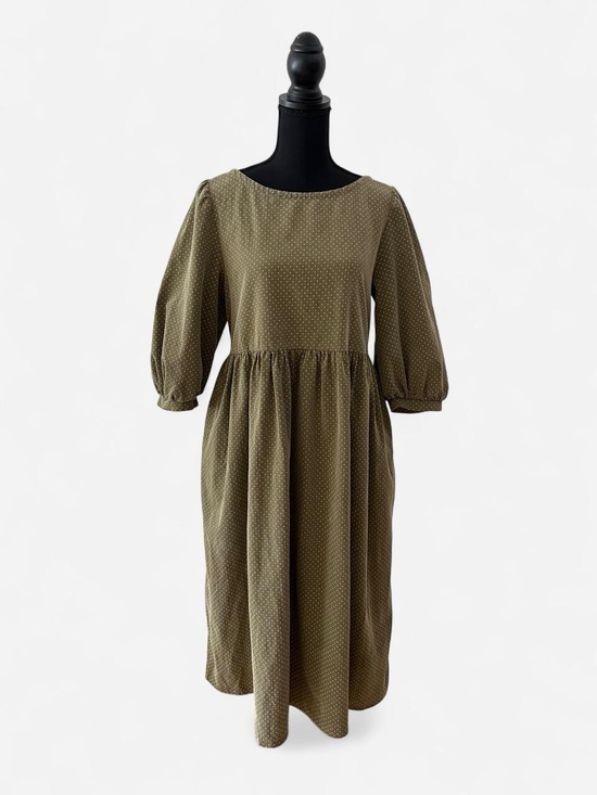 Dresses & Skirts - Olive Green Polka Dot Cottagecore Smock Dress Size Medium Prairie Farmcore Midi